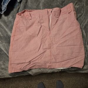 LOFT Red and White Striped Mini Skirt